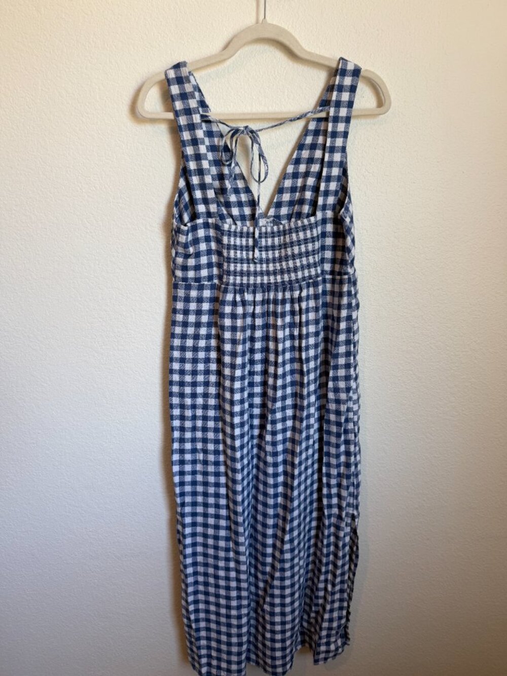 Old Navy Blue Gingham Linen Blend V-Neck Midi Dress Medium - Picture 5 of 9